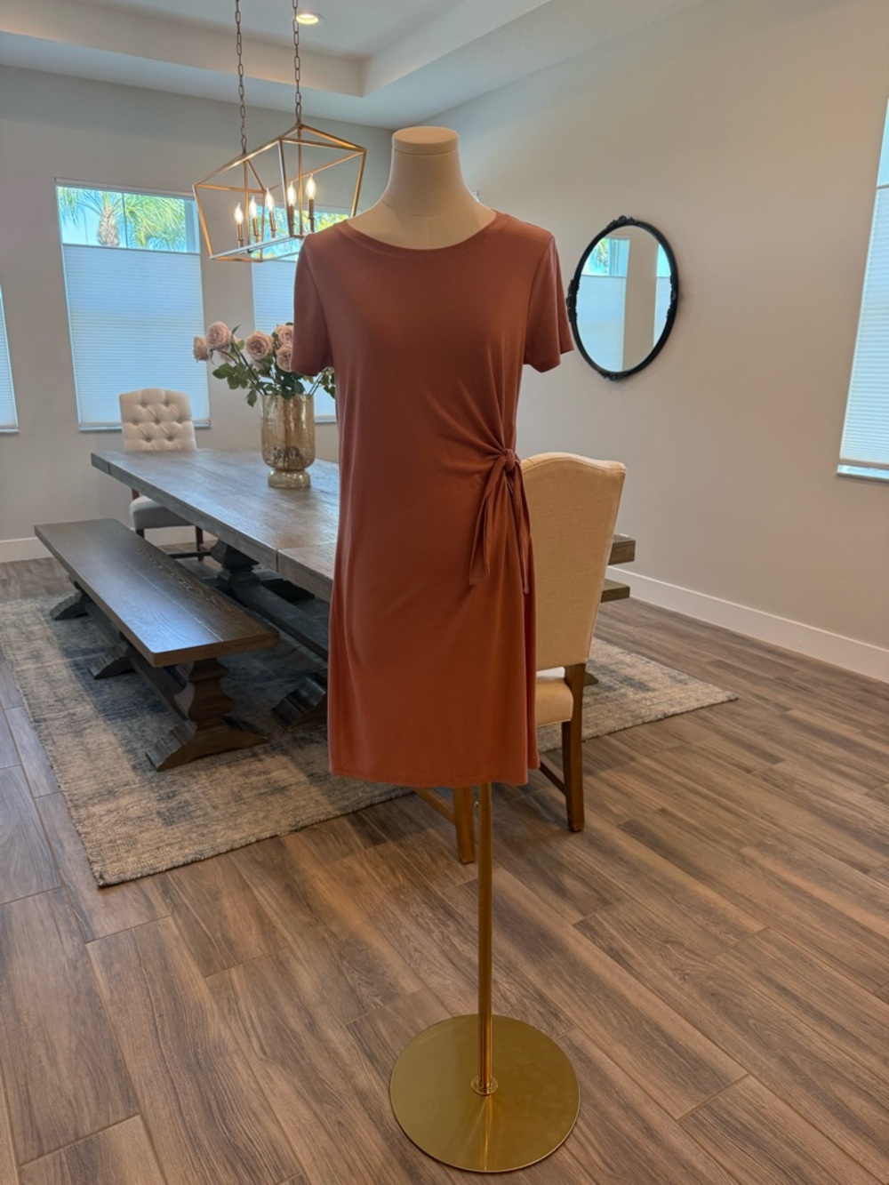 Olive & Oak Rust Side-Tie Short Sleeve Mini Dress
